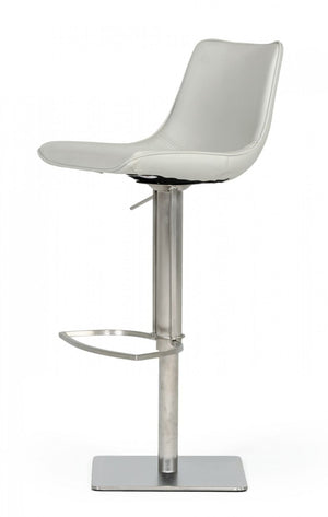 Homeroots 29" Light Gray And Silver Faux Leather And Stainless Steel Swivel Low Back Bar Height Bar Chair   473873