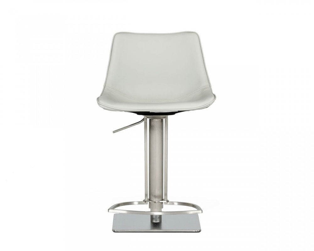 Homeroots 29" Light Gray And Silver Faux Leather And Stainless Steel Swivel Low Back Bar Height Bar Chair   473873