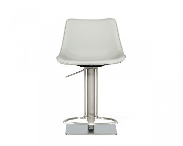 Homeroots 29" Light Gray And Silver Faux Leather And Stainless Steel Swivel Low Back Bar Height Bar Chair   473873