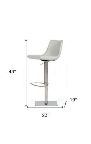 Homeroots 29" Light Gray And Silver Faux Leather And Stainless Steel Swivel Low Back Bar Height Bar Chair   473873
