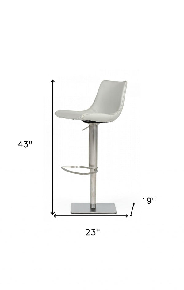 Homeroots 29" Light Gray And Silver Faux Leather And Stainless Steel Swivel Low Back Bar Height Bar Chair   473873