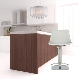 Homeroots 29" Light Gray And Silver Faux Leather And Stainless Steel Swivel Low Back Bar Height Bar Chair   473873