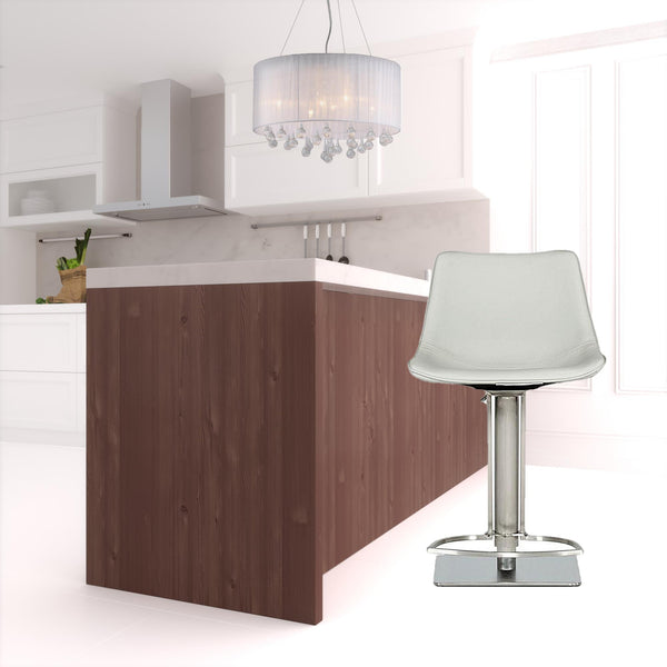 Homeroots 29" Light Gray And Silver Faux Leather And Stainless Steel Swivel Low Back Bar Height Bar Chair   473873