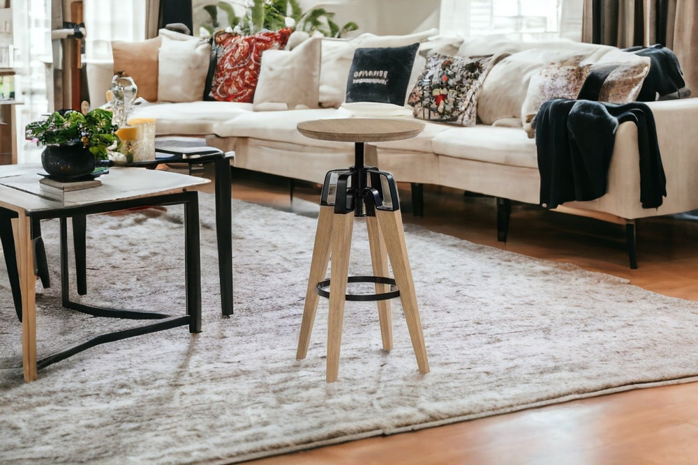 Homeroots 34" Natural And Natural And Black Solid Wood Backless Bar Chair   473874