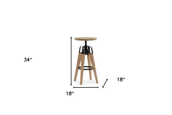 Homeroots 34" Natural And Natural And Black Solid Wood Backless Bar Chair   473874