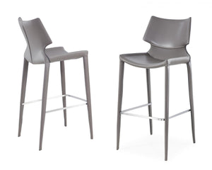 Homeroots Set Of Two 30" Gray Faux Leather And Steel Low Back Bar Height Bar Chairs   473875