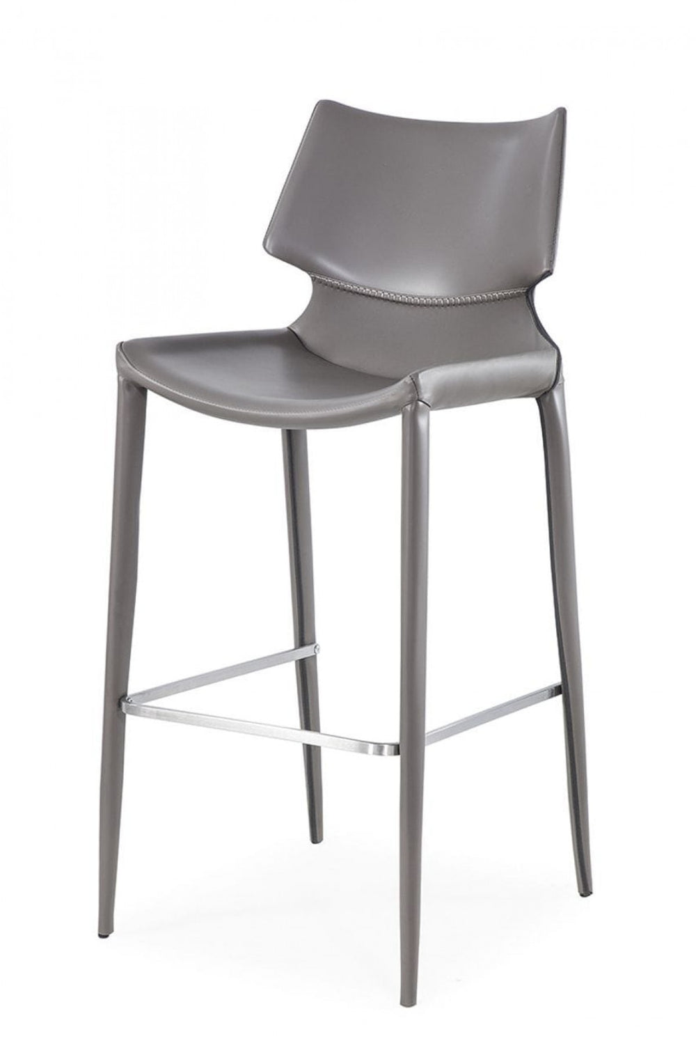 Homeroots Set Of Two 30" Gray Faux Leather And Steel Low Back Bar Height Bar Chairs   473875