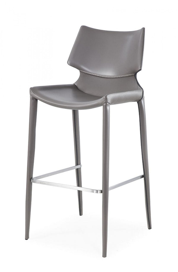 Homeroots Set Of Two 30" Gray Faux Leather And Steel Low Back Bar Height Bar Chairs   473875