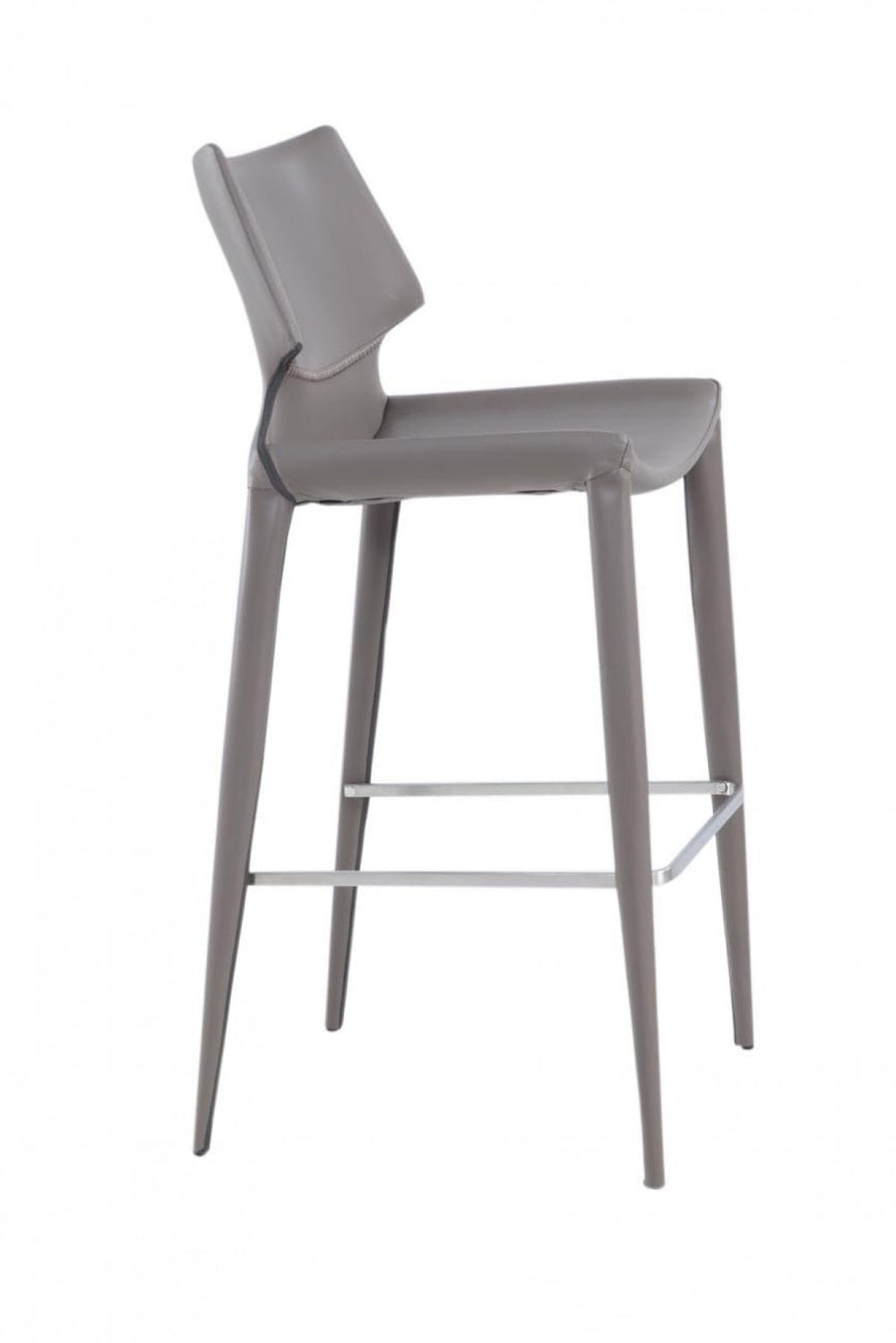 Homeroots Set Of Two 30" Gray Faux Leather And Steel Low Back Bar Height Bar Chairs   473875
