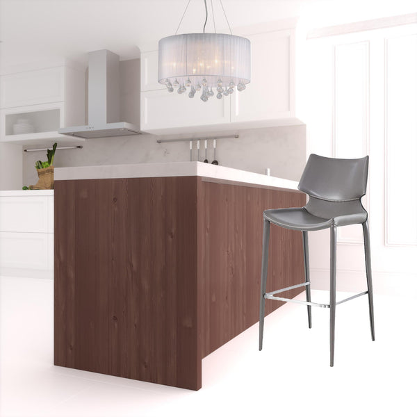 Homeroots Set Of Two 30" Gray Faux Leather And Steel Low Back Bar Height Bar Chairs   473875