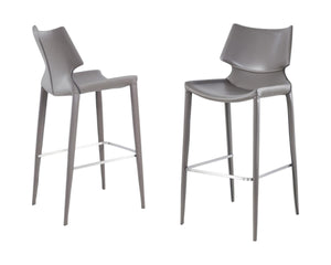 HomeRoots Set of Two Contemporary Gray Faux Leather Bar Chairs with Steel Frame for Home or Kitchen Use 473875