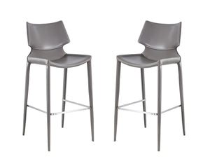 HomeRoots Set of Two Contemporary Gray Faux Leather Bar Chairs with Steel Frame for Home or Kitchen Use 473875