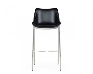 Homeroots Set Of Two 30" Black And Silver Faux Leather And Steel Low Back Bar Height Bar Chairs   473876