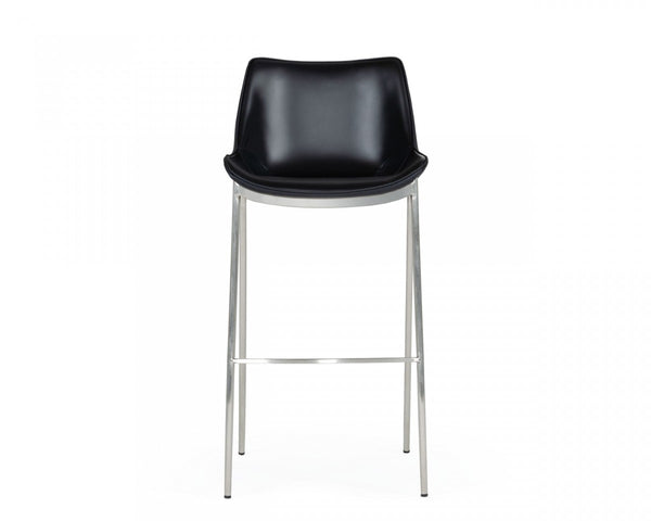 Homeroots Set Of Two 30" Black And Silver Faux Leather And Steel Low Back Bar Height Bar Chairs   473876