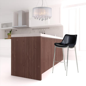 Homeroots Set Of Two 30" Black And Silver Faux Leather And Steel Low Back Bar Height Bar Chairs   473876