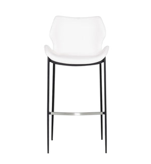 HomeRoots Set of Two Modern 30" Bar Chairs with White Faux Leather Seats & Sturdy Black Steel Frame Design 473877