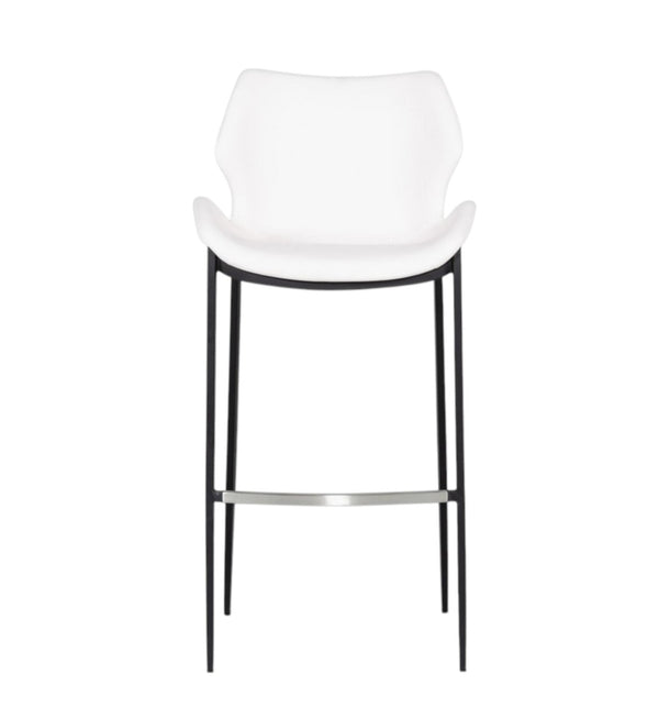 HomeRoots Set of Two Modern 30" Bar Chairs with White Faux Leather Seats & Sturdy Black Steel Frame Design 473877