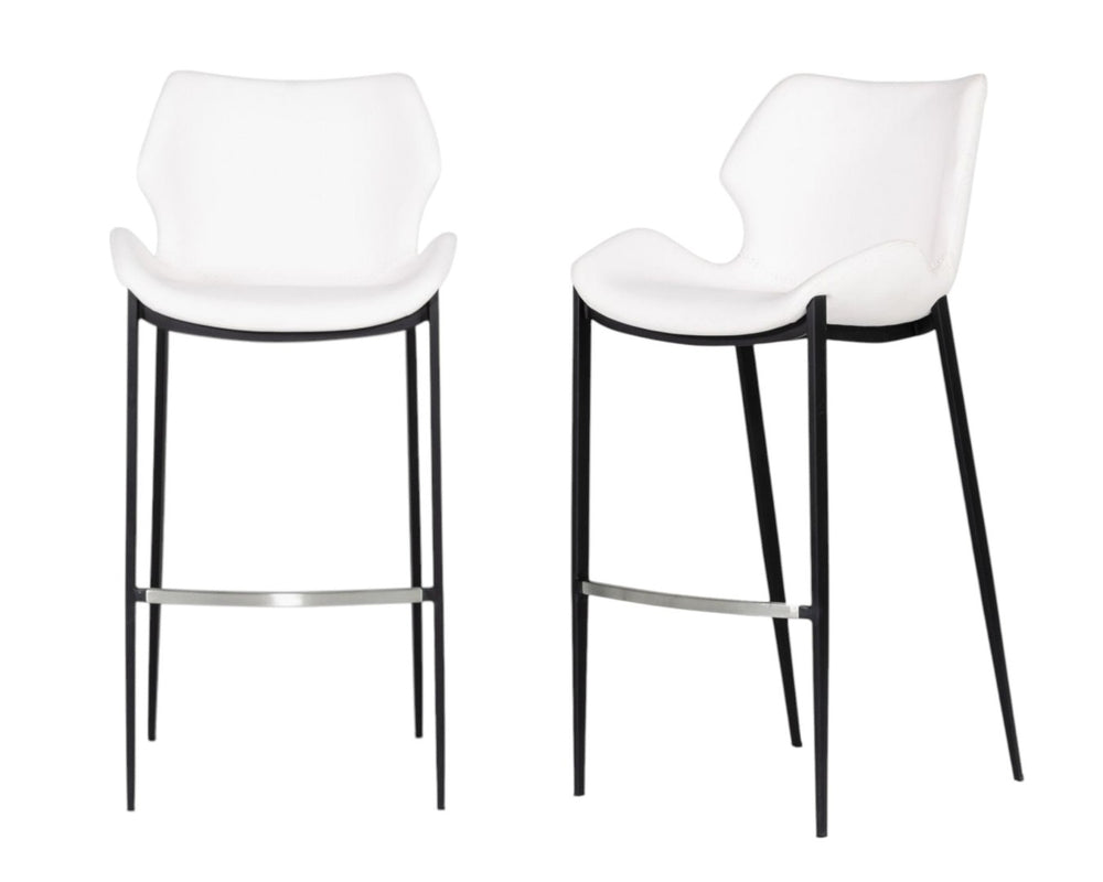 HomeRoots Set of Two Modern 30" Bar Chairs with White Faux Leather Seats & Sturdy Black Steel Frame Design 473877