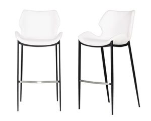 HomeRoots Set of Two Modern 30" Bar Chairs with White Faux Leather Seats & Sturdy Black Steel Frame Design 473877