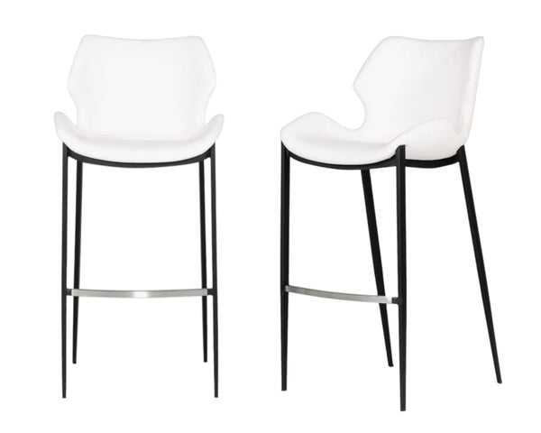 HomeRoots Set of Two Modern 30" Bar Chairs with White Faux Leather Seats & Sturdy Black Steel Frame Design 473877
