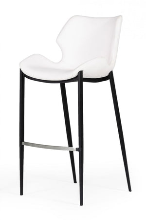 Homeroots Set Of Two 30" White And Black Faux Leather And Steel Low Back Bar Height Bar Chairs   473877