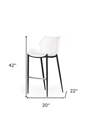 Homeroots Set Of Two 30" White And Black Faux Leather And Steel Low Back Bar Height Bar Chairs   473877