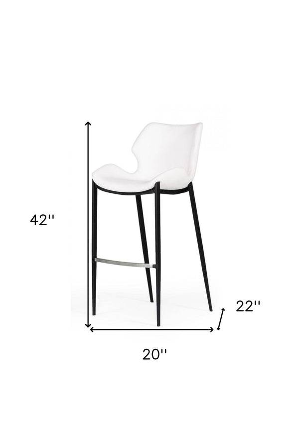 Homeroots Set Of Two 30" White And Black Faux Leather And Steel Low Back Bar Height Bar Chairs   473877