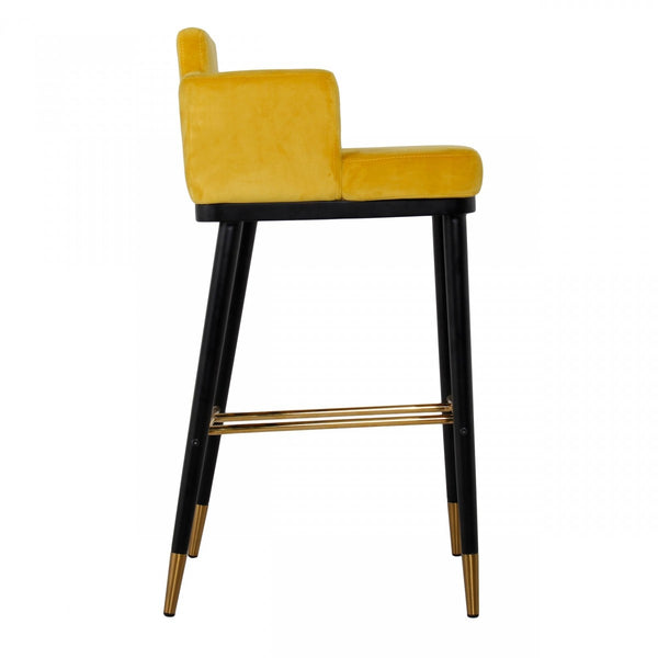 Homeroots 30" Yellow And Black Velvet And Steel Low Back Bar Height Bar Chair   473878