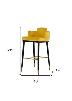 Homeroots 30" Yellow And Black Velvet And Steel Low Back Bar Height Bar Chair   473878