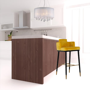 Homeroots 30" Yellow And Black Velvet And Steel Low Back Bar Height Bar Chair   473878