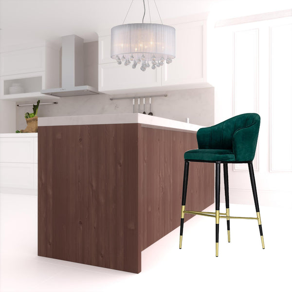 Homeroots 31" Green And Black Steel Low Back Bar Height Bar Chair   473880