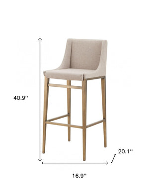 Homeroots Set Of Two 31" Beige And Gold Stainless Steel Bar Height Bar Chairs   473883