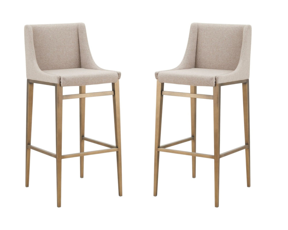 HomeRoots Set of Two Stylish Beige & Gold Bar Height Chairs - Modern Comfort for Any Kitchen or Bar Space 473883