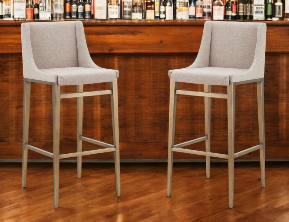 HomeRoots Set of Two Stylish Beige & Gold Bar Height Chairs - Modern Comfort for Any Kitchen or Bar Space 473883