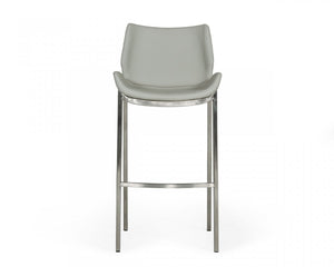 Homeroots Set Of Two 30" Gray And Silver Faux Leather And Steel Low Back Bar Height Bar Chairs   473884