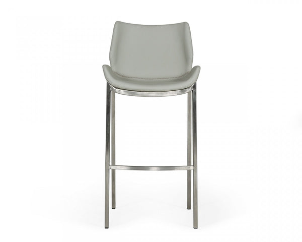 Homeroots Set Of Two 30" Gray And Silver Faux Leather And Steel Low Back Bar Height Bar Chairs   473884