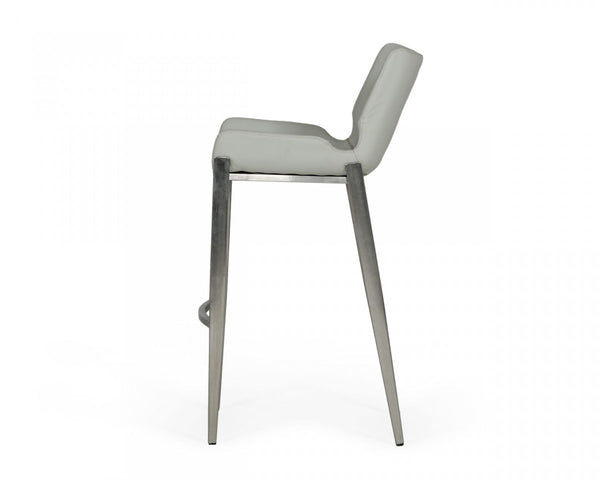 Homeroots Set Of Two 30" Gray And Silver Faux Leather And Steel Low Back Bar Height Bar Chairs   473884