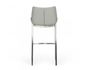 Homeroots Set Of Two 30" Gray And Silver Faux Leather And Steel Low Back Bar Height Bar Chairs   473884
