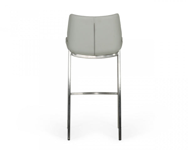 Homeroots Set Of Two 30" Gray And Silver Faux Leather And Steel Low Back Bar Height Bar Chairs   473884