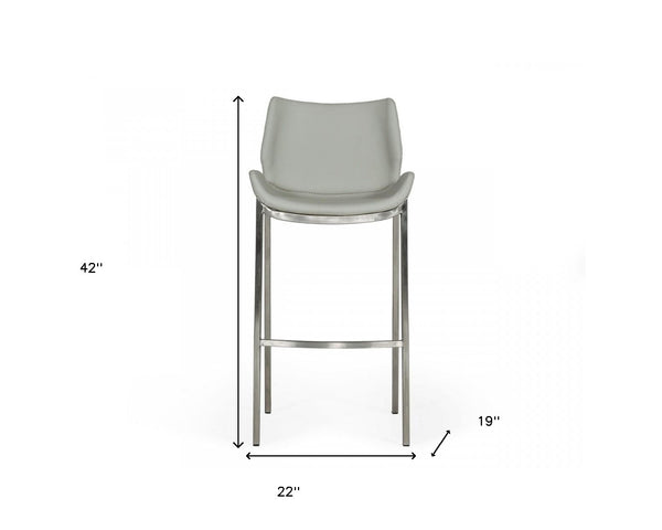 Homeroots Set Of Two 30" Gray And Silver Faux Leather And Steel Low Back Bar Height Bar Chairs   473884
