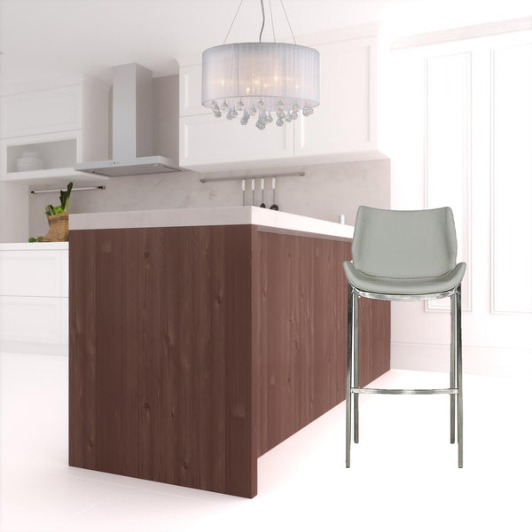 Homeroots Set Of Two 30" Gray And Silver Faux Leather And Steel Low Back Bar Height Bar Chairs   473884