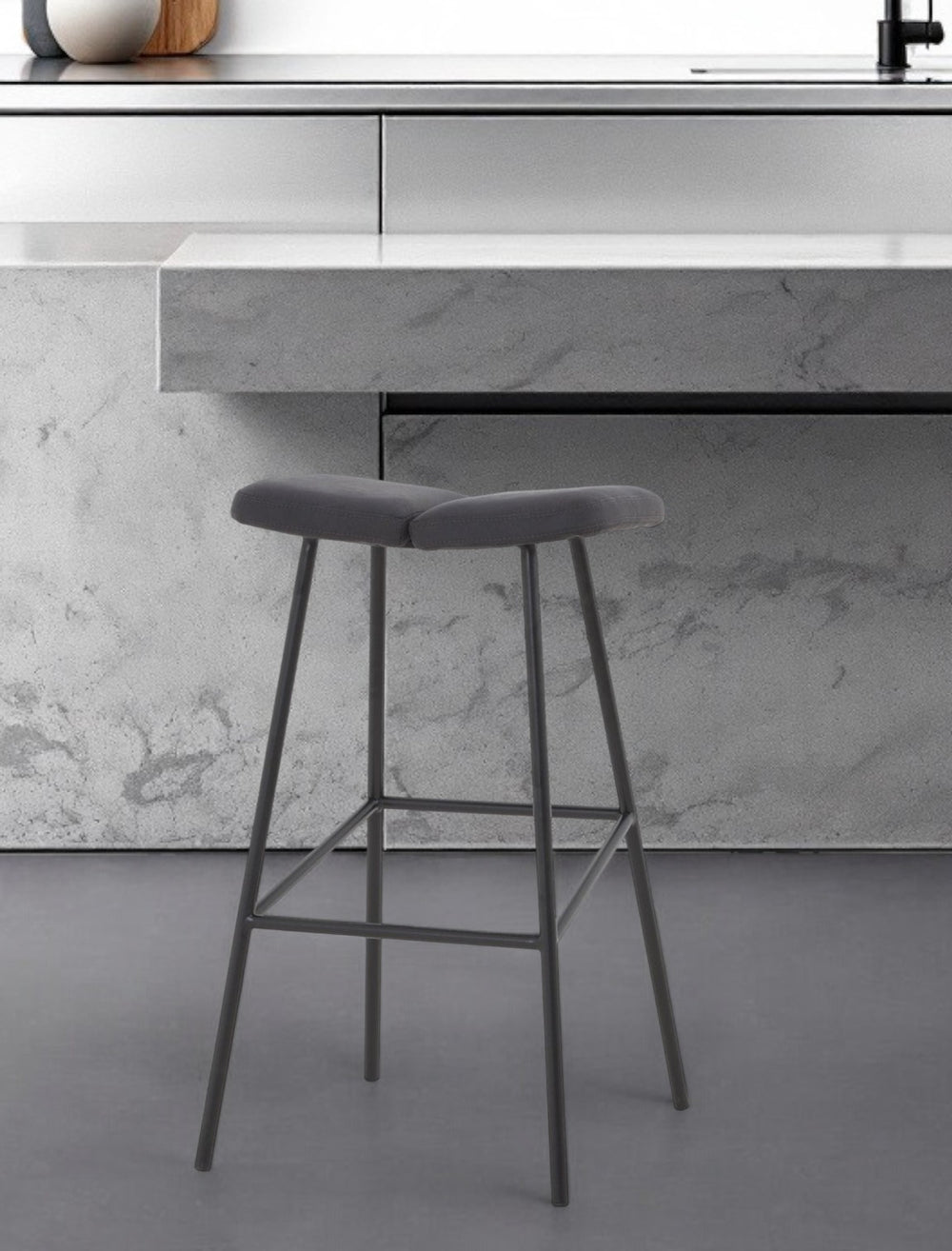 Homeroots 30" Gray And Black Steel Backless Bar Height Bar Chair   473888