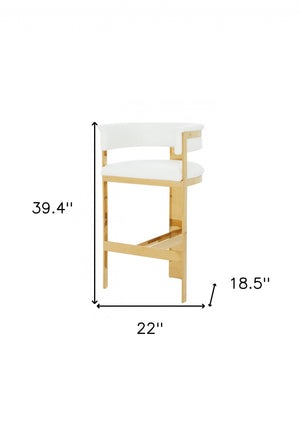 Homeroots 31" White And Gold Faux Leather And Stainless Steel Low Back Bar Height Bar Chair   473891