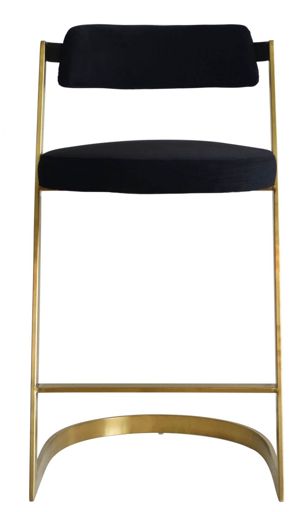 Homeroots 26" Black And Gold Velvet And Stainless Steel Low Back Counter Height Bar Chair   473892