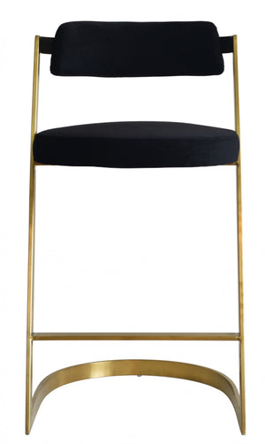 Homeroots 26" Black And Gold Velvet And Stainless Steel Low Back Counter Height Bar Chair   473892