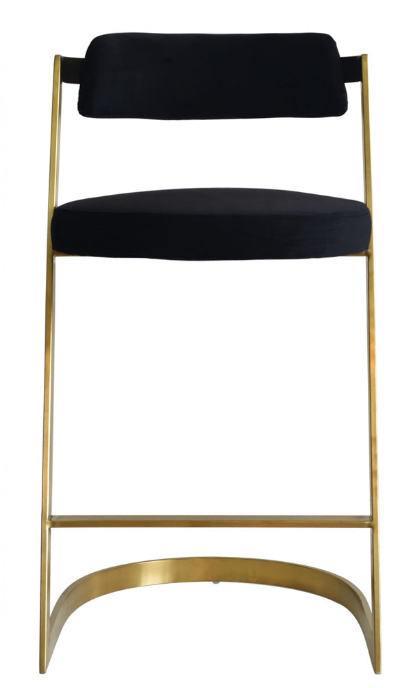 Homeroots 26" Black And Gold Velvet And Stainless Steel Low Back Counter Height Bar Chair   473892