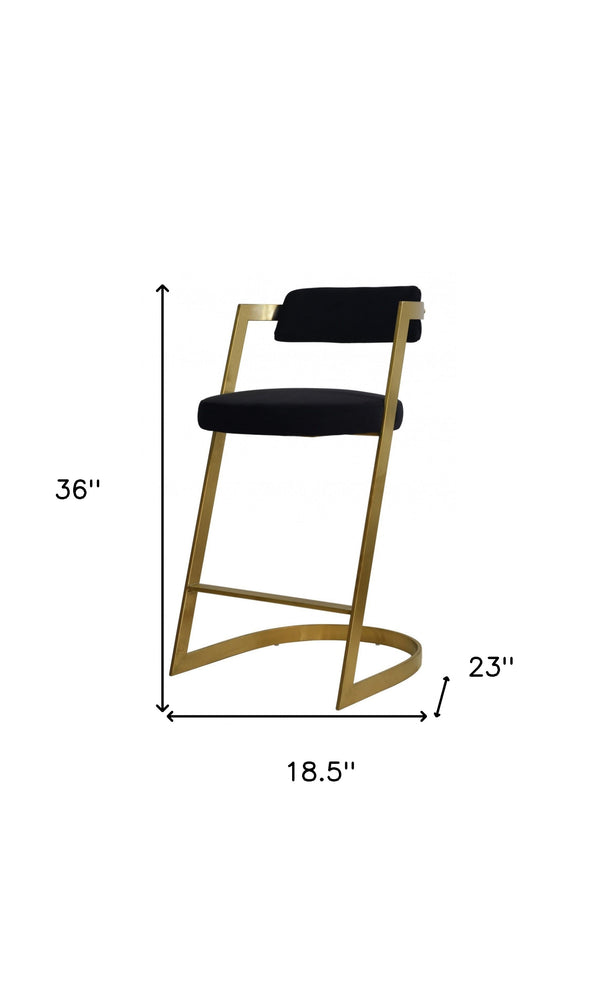 Homeroots 26" Black And Gold Velvet And Stainless Steel Low Back Counter Height Bar Chair   473892