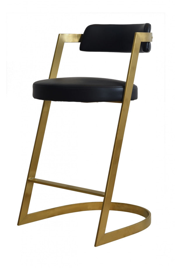 Homeroots 26" Black And Gold Faux Leather And Stainless Steel Low Back Counter Height Bar Chair   473893