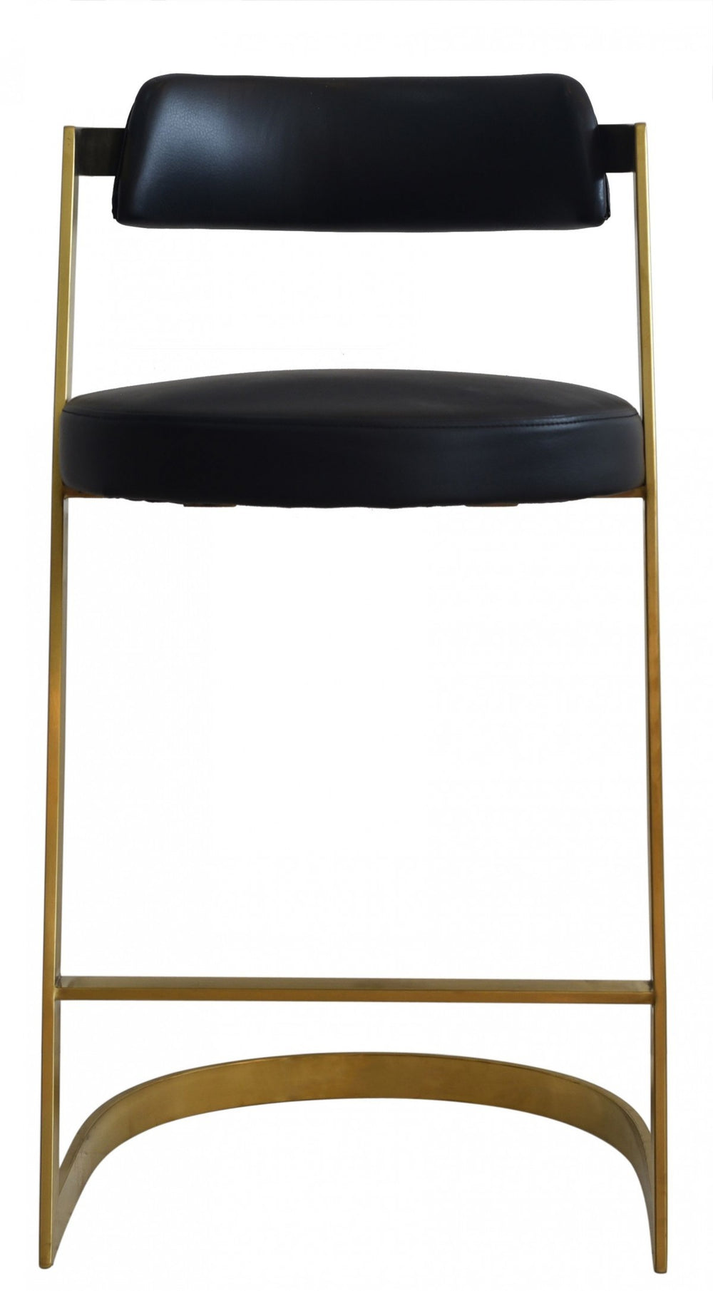 Homeroots 26" Black And Gold Faux Leather And Stainless Steel Low Back Counter Height Bar Chair   473893