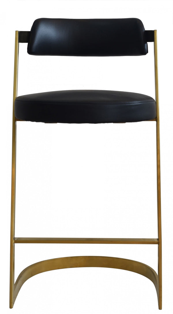 Homeroots 26" Black And Gold Faux Leather And Stainless Steel Low Back Counter Height Bar Chair   473893